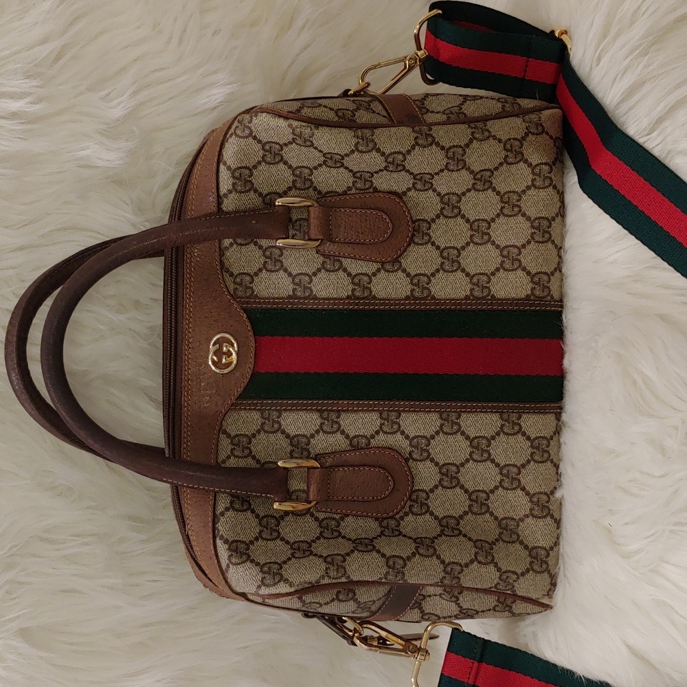 Authentic Vintage Gucci GG Monogram Supreme Sherry Web Ophidia Boston Doctor Bag - Picture 3 of 11